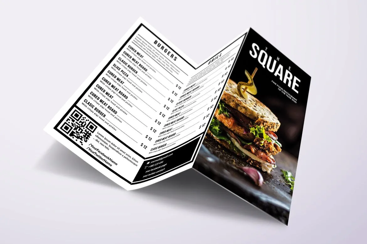 经典极简三折页A4&美国信纸大小餐厅菜单模板 Classic Minimal Trifold A4 & US Letter Food Menu插图(5)