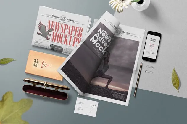 复古风格报纸场景样机套装 Vintage Style Newspaper Mockup Scenes插图(2)