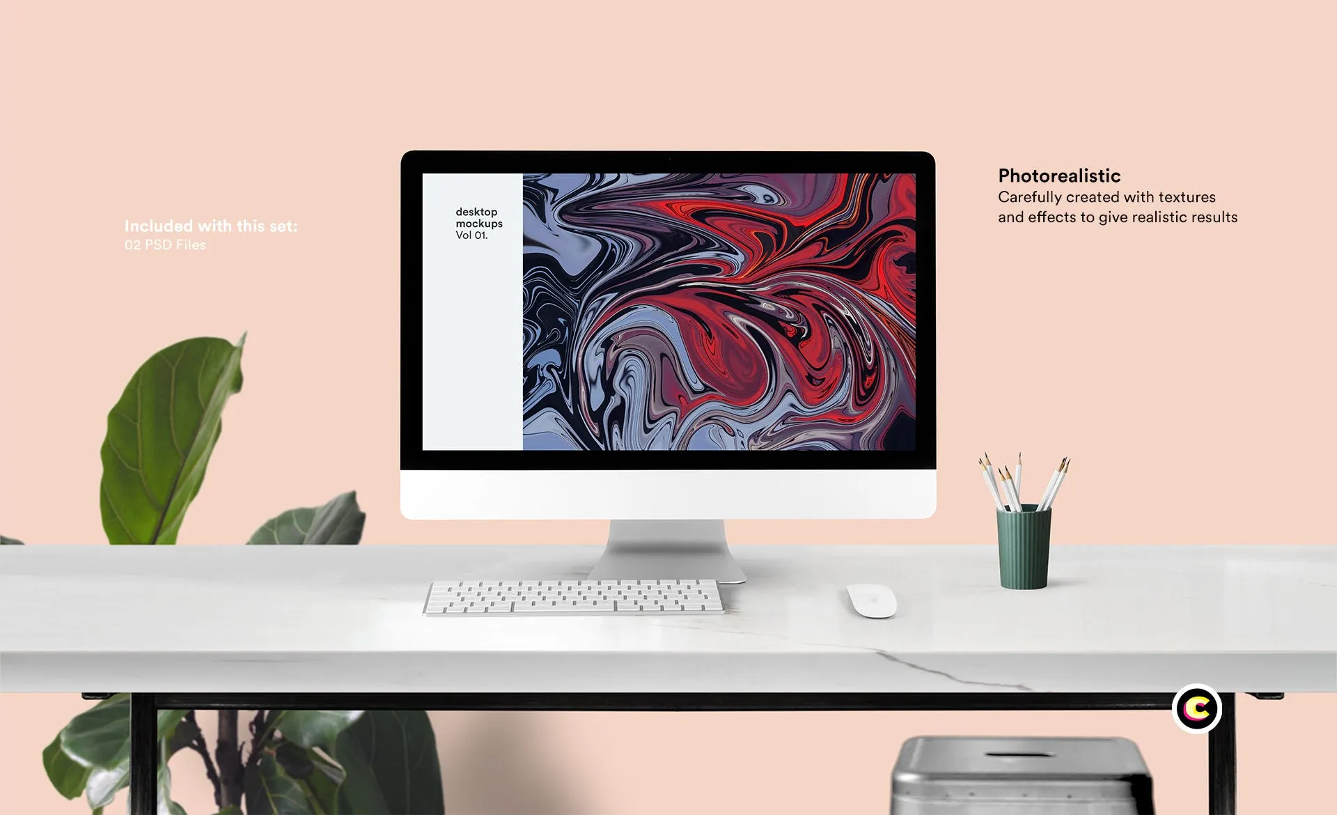 简约办公桌面一体机电脑屏幕演示素材库精选样机模板 Desktop Mock-Up插图(2)