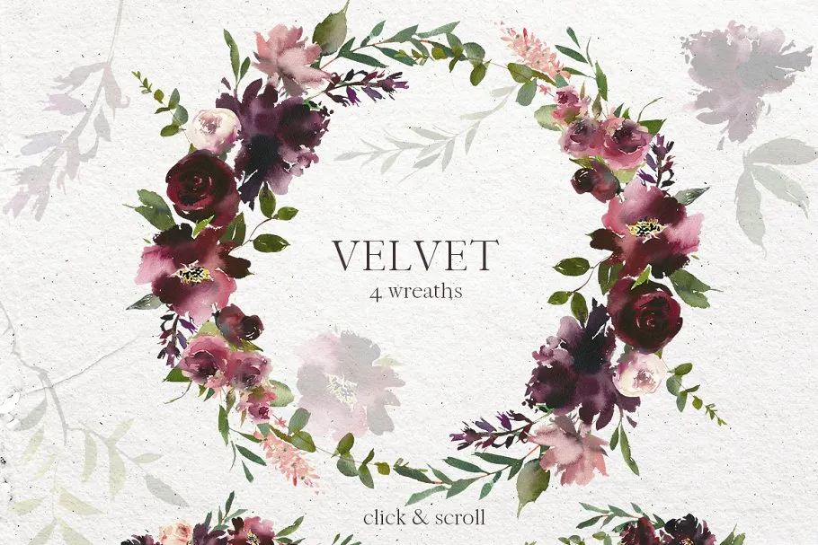 天鹅绒-水彩花卉剪贴画 Velvet – Watercolor Floral Clip Art插图(2)