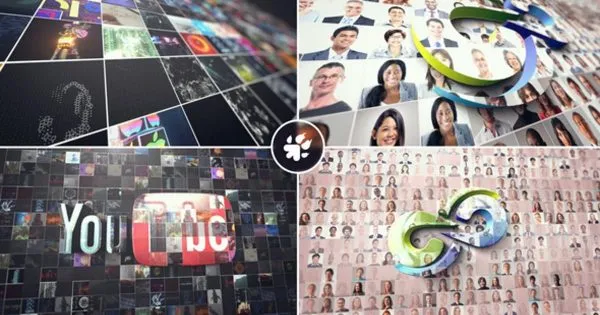 视频墙动画特效Logo演示像素设计精选AE模板 Multi Video 3D Logo