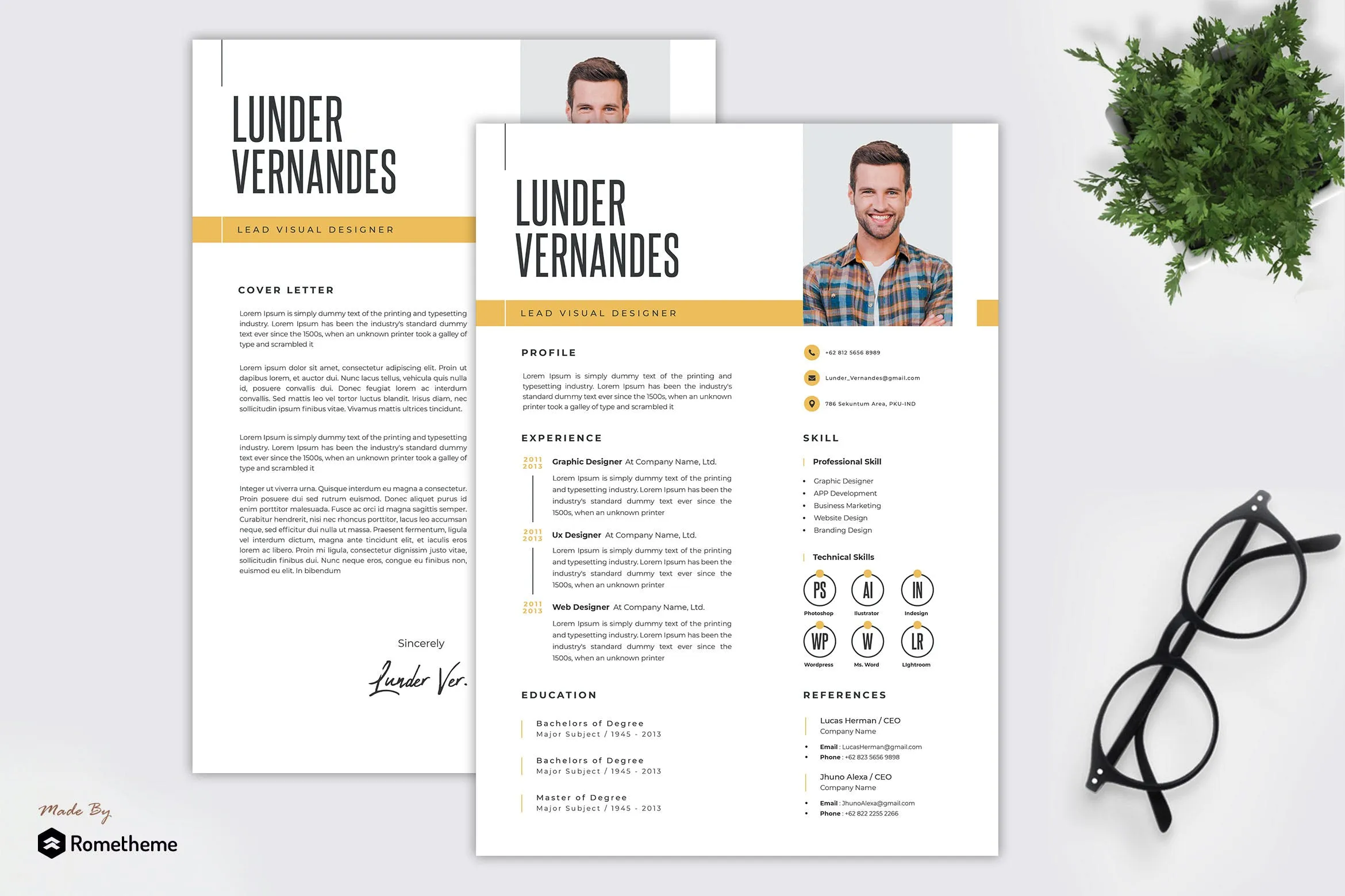 顶尖视觉设计师个人电子简历模板 Lunder Vernandes#8211; Resume Template TS
