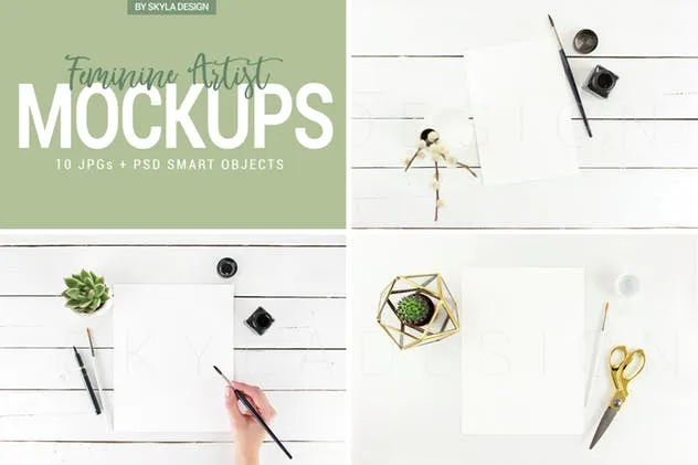 女性艺术风格Instagram引语贴图样机模板 Feminine artist styled Instagram mockups插图(1)