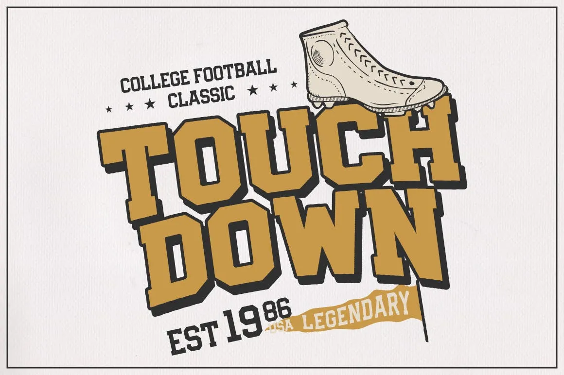 美式足球T恤/复古运动Logo设计素材库精选模板 American Football T-Shirt / Retro Sports Logo插图(1)