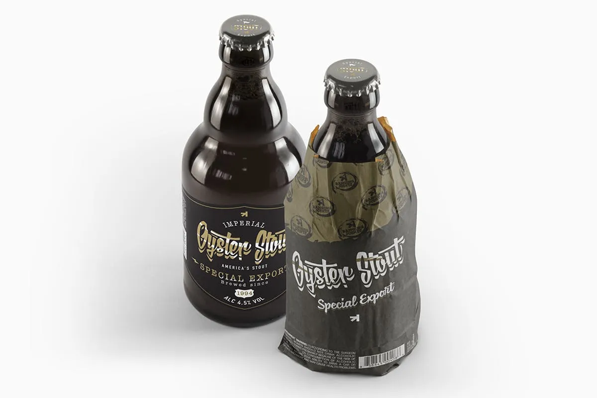 黑色啤酒瓶样机模板 Steinie Beer Black Bottle Mockup插图