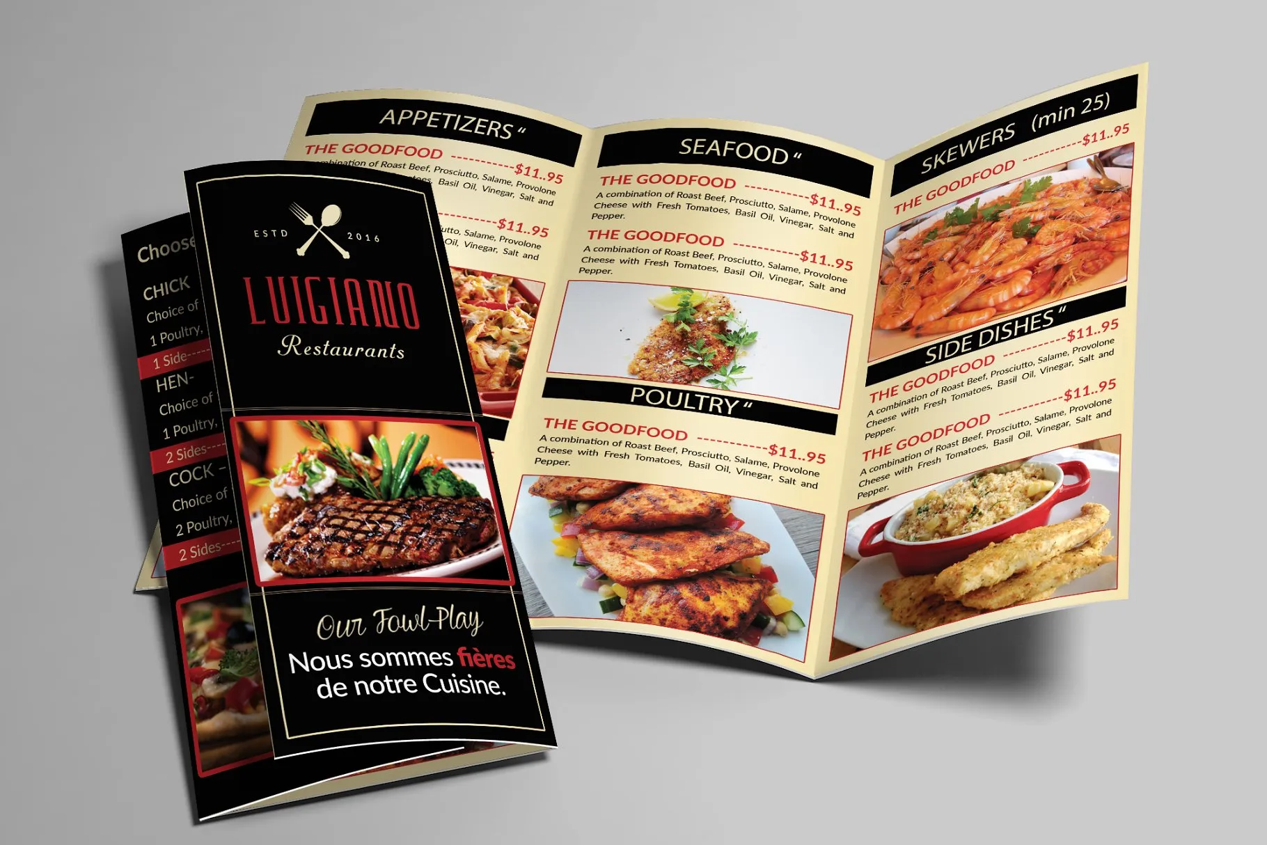 创意三折页西餐馆菜单模板 Restaurant Food Menu Trifold插图