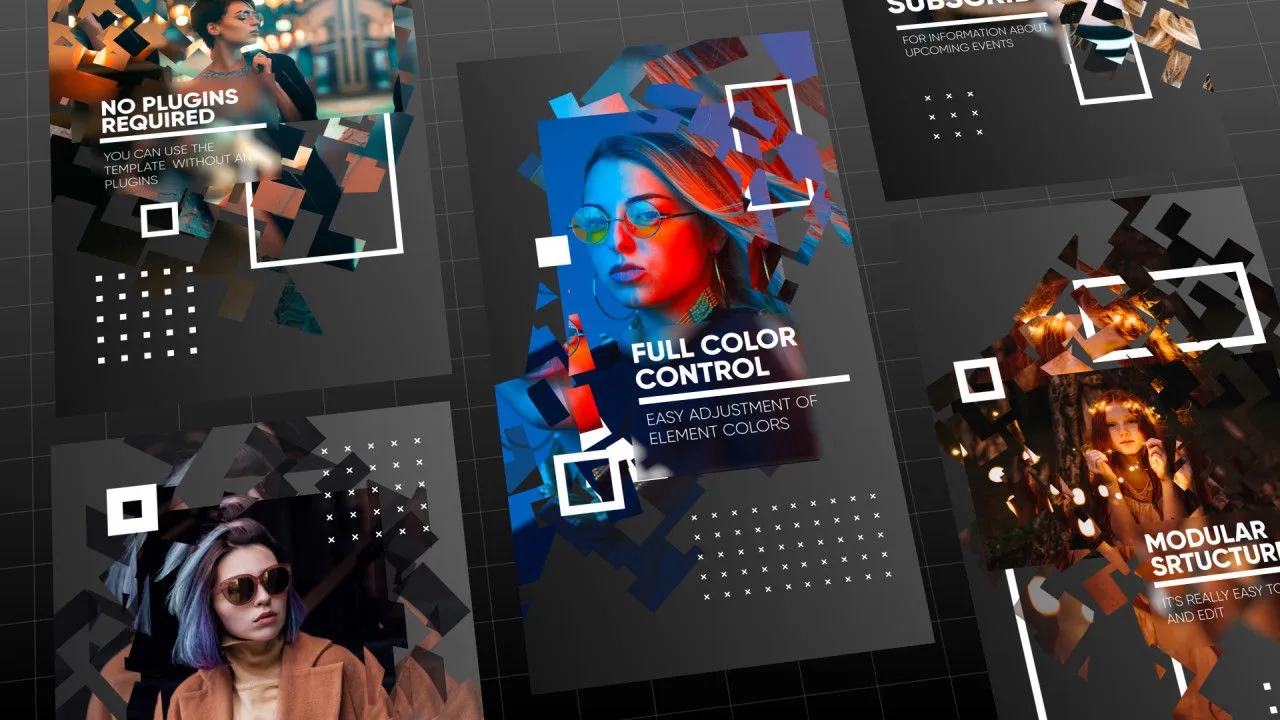 INS竖屏视频特效宣传片展示像素设计精选AE模板