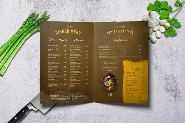 印度乡村美食菜单PSD模板套装 Indian A4 & US Letter Food Menu Bundle插图(2)