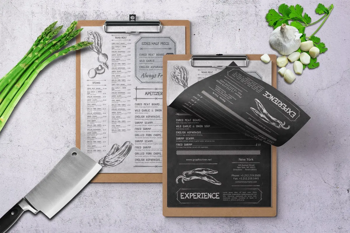 简约素描美食菜单排版设计模板 Sketch A4 and US Letter Single Page Menu