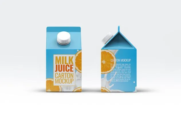 4种牛奶/果汁盒包装设计样机套装 4 Types Milk / Juice Cartons Bundle Mock-Up插图(10)