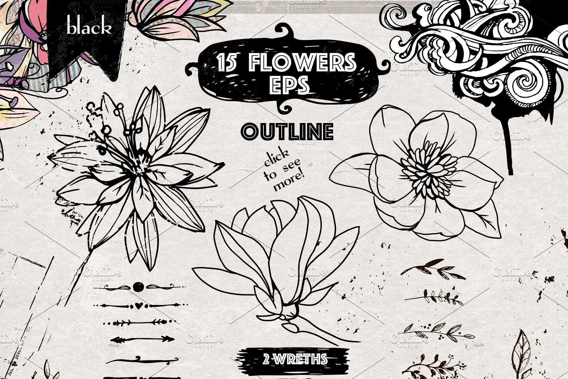 极力推荐：超级矢量花卉素材库 VECTOR LAB "FLORAl&VINTAGE"插图(4)