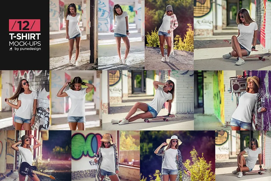 时尚模特街头取景T恤样机合集 T-Shirt Mock-Up / V.1插图(13)