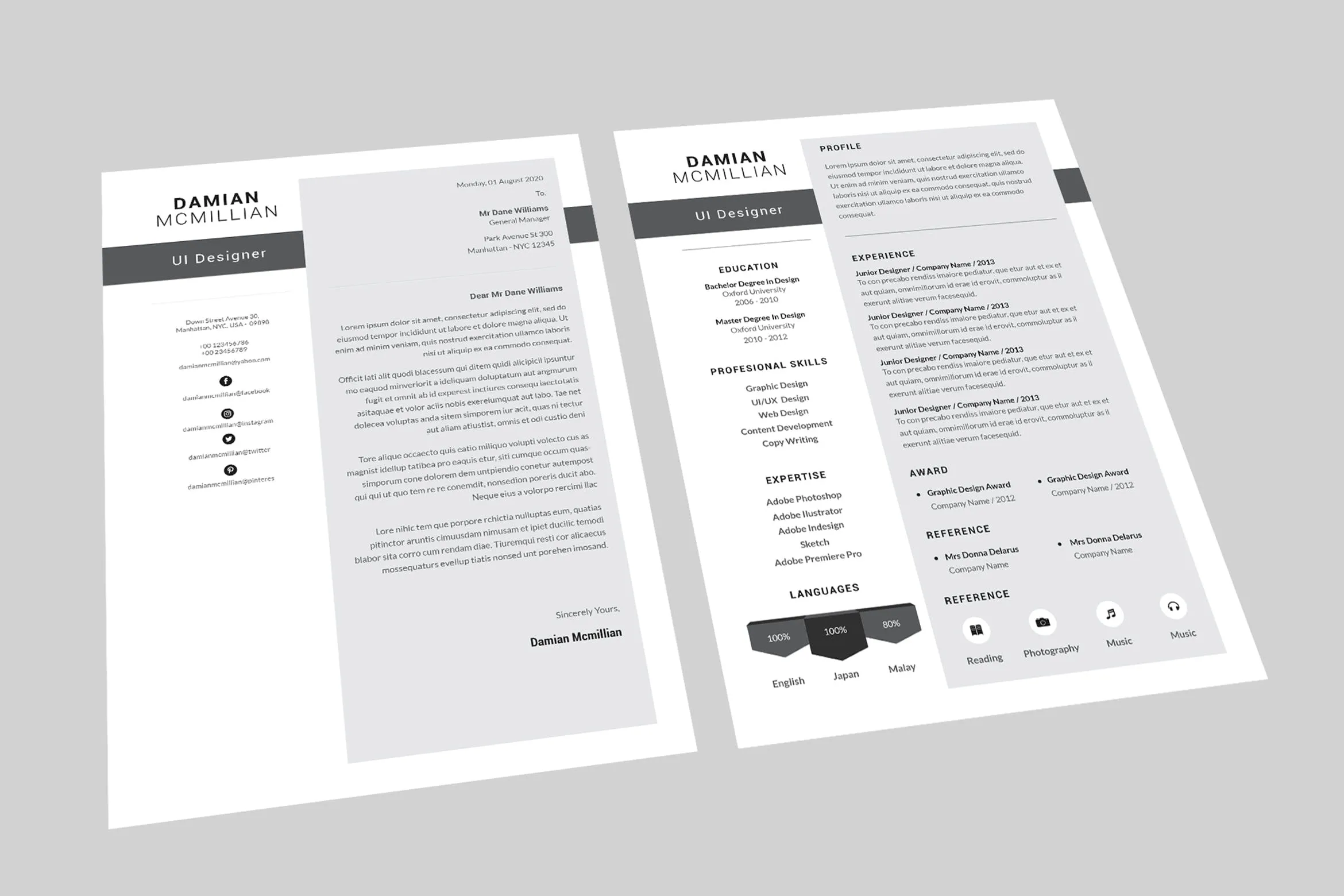 UI/UX交互设计师简历模板 Damian UI Resume Designer插图