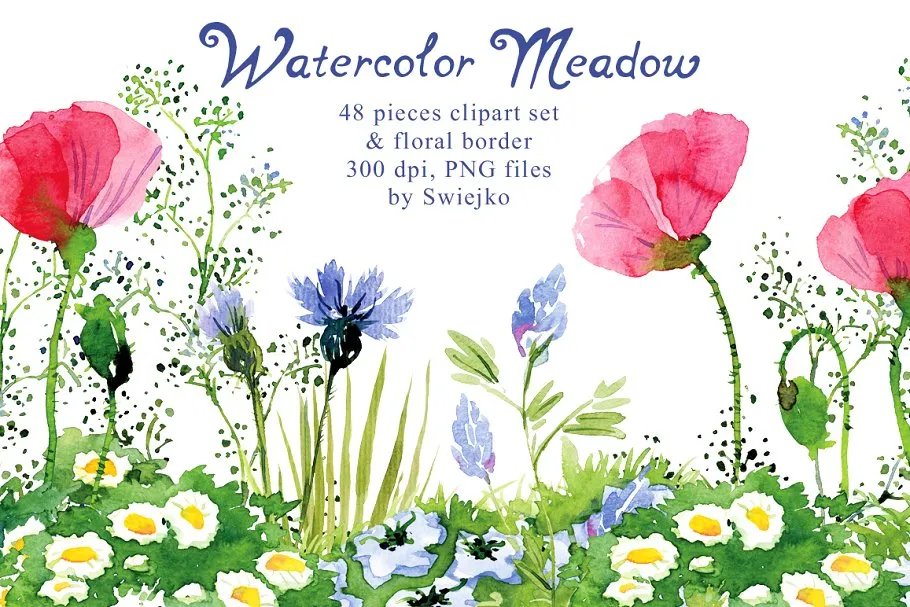 草甸水彩剪贴画 Watercolor Meadow clipart插图