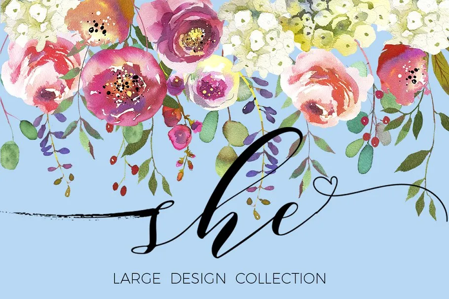 桃色牡丹水彩花卉套装 Peach Peonies Watercolor Flowers Set插图(8)