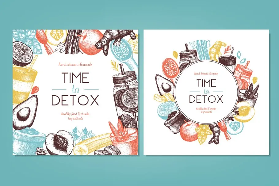 复古风格健康食品及饮料成分插画 Vegetarian Food Ingredients Set插图(4)