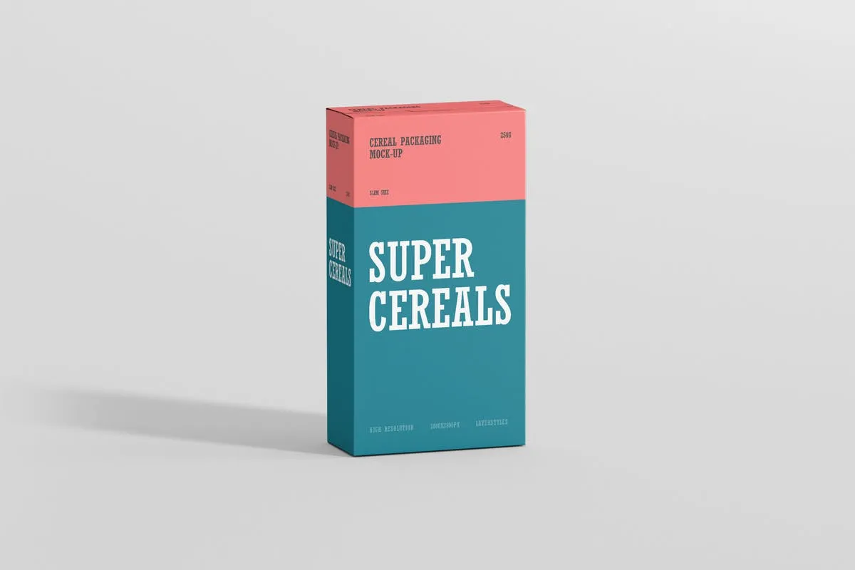 营养谷物食品包装纤细尺寸盒子样机 Cereals Box Mockup – Slim Size插图
