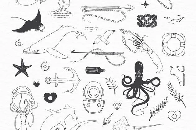 海洋主题水彩矢量插图设计套装 AquaWay — watercolored vector pack插图(2)