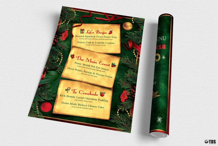 圣诞节主题菜单PSD模板v2 Christmas Menu PSD V2插图(2)