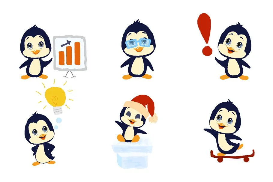 可爱企鹅吉祥物手绘插画设计 Penguin Mascot插图(2)