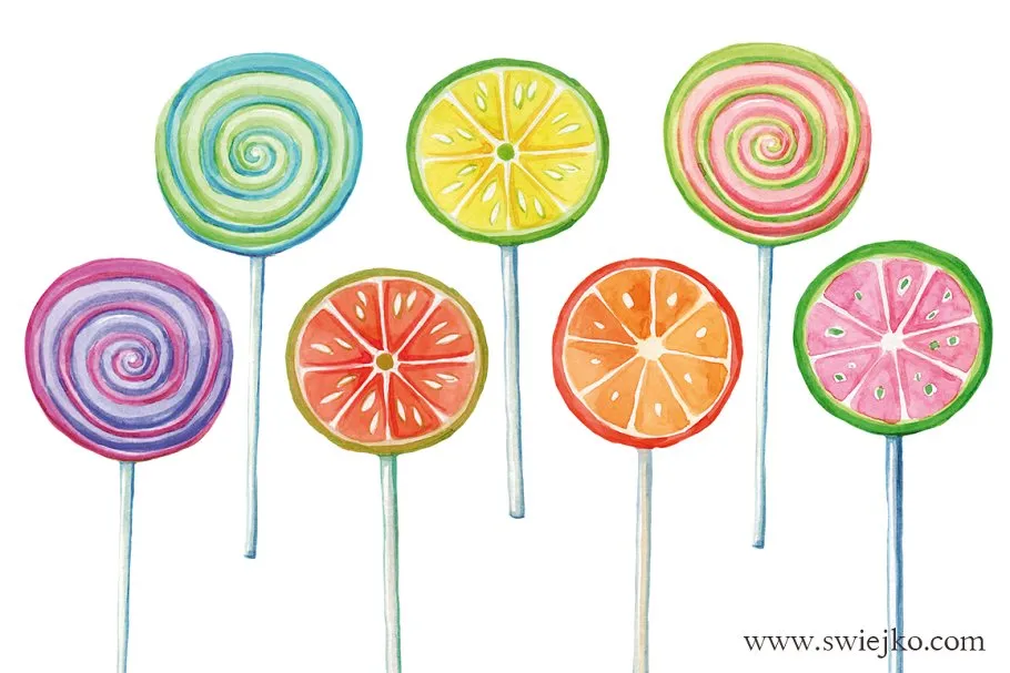 波板糖棒棒糖水彩剪贴画 Watercolor Clip Art,Lollipop插图(1)