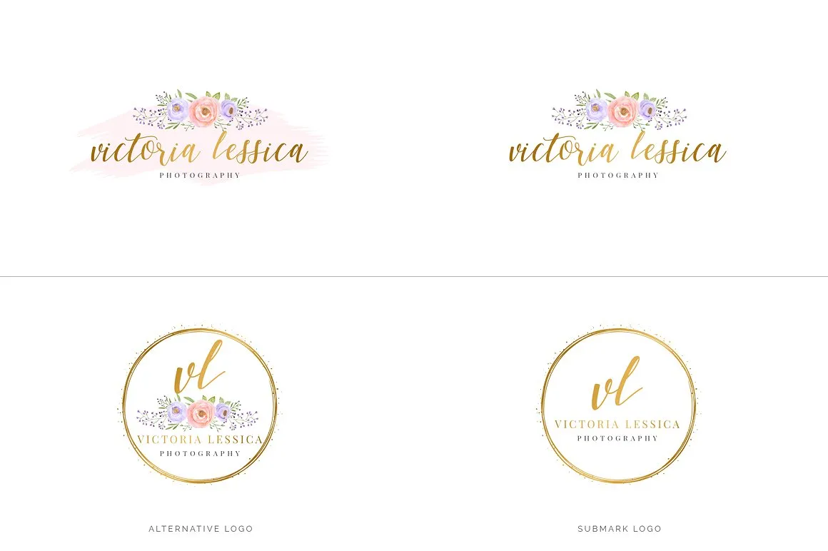 超级水彩风 Logo 设计素材包 Watercolor Premade Branding Logo Kit [模板、纹理&元素]插图(3)