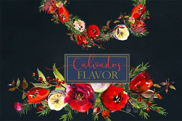 冬季红色水彩花卉剪贴画合集 Red Winter Flowers Clipart Set插图(8)