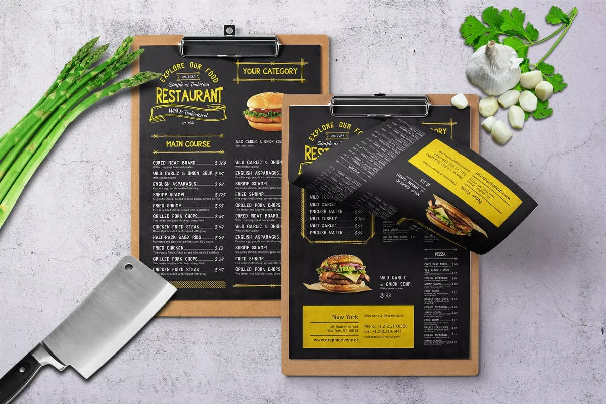 复古质朴单页菜单排版设计 Vintage A4amp; US Letter Single Page Menu Design