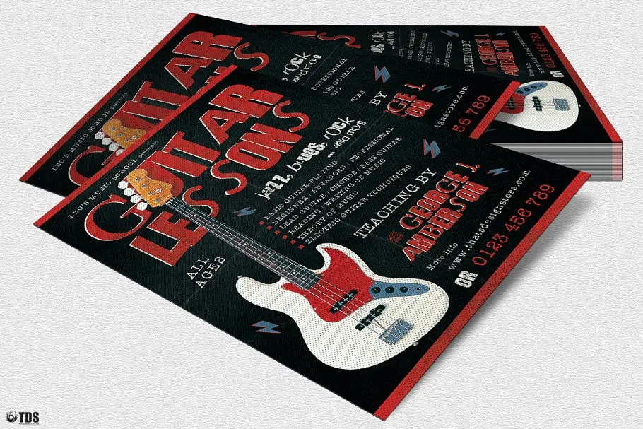 吉他教学机构推广传单PSD模板V2 Guitar Lessons Flyer PSD V2插图(3)