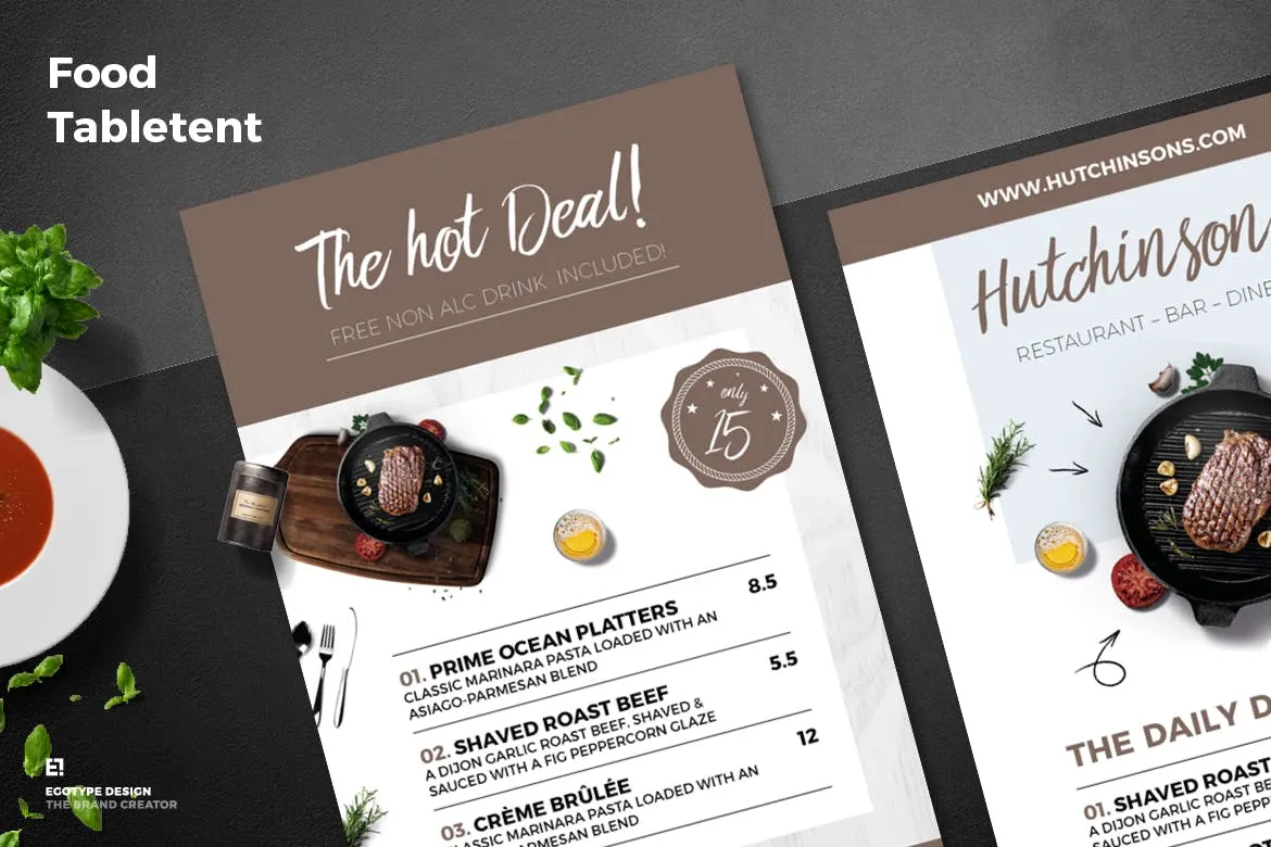 餐桌立式餐厅饭店菜单设计模板 Table Tent Food Menu插图(2)