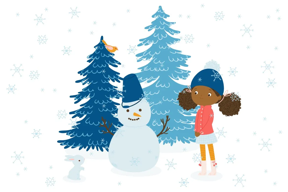 冬天儿童乐园矢量插画设计素材 Winter Fun Vector Graphic Set插图(4)