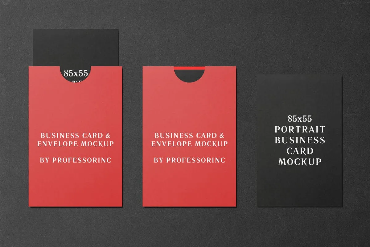 商业品牌卡片/贺卡样机模板 85#215;55 Portrait Business Card Mockup
