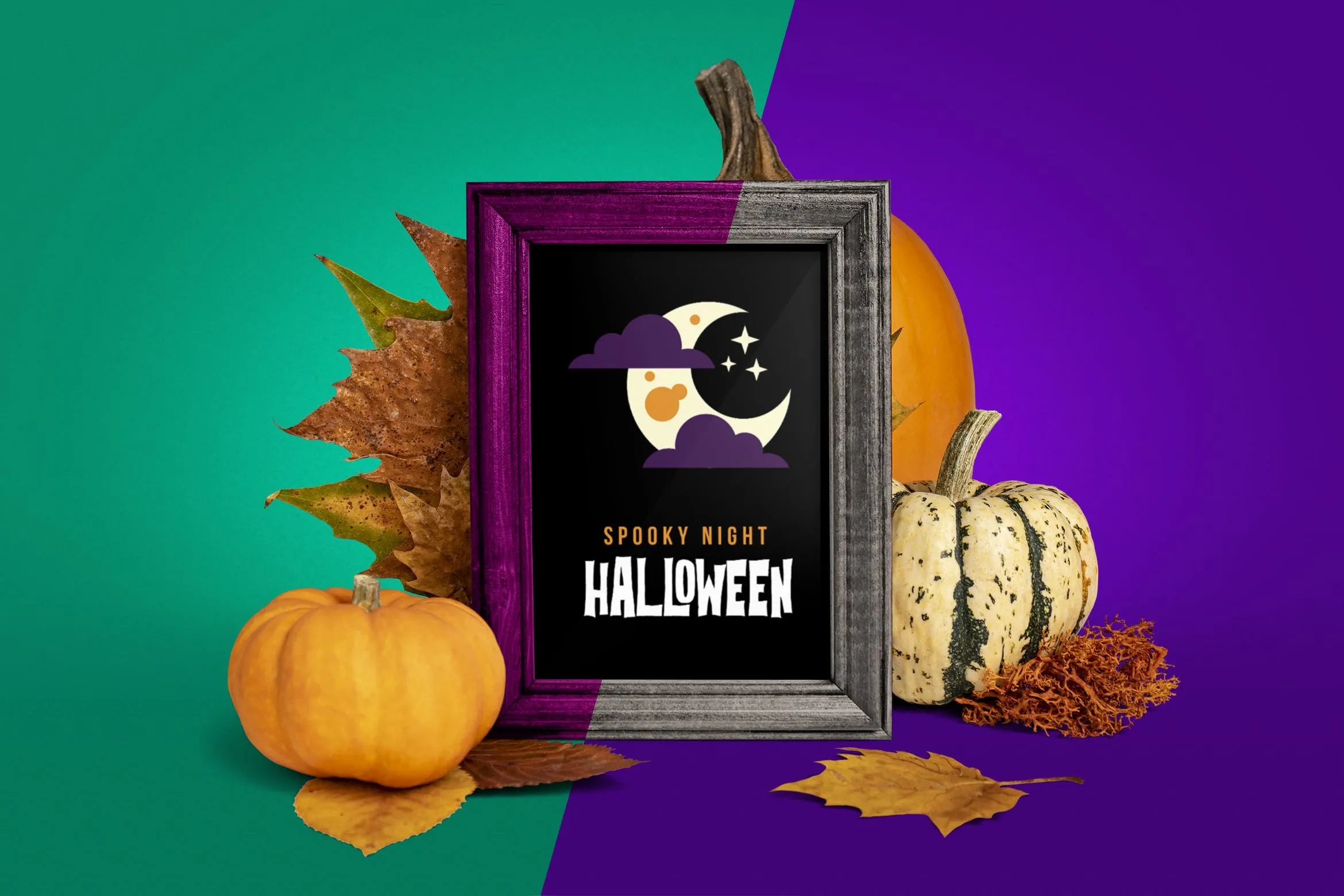 万圣节主题相框样机模板 Picture frame mockup插图