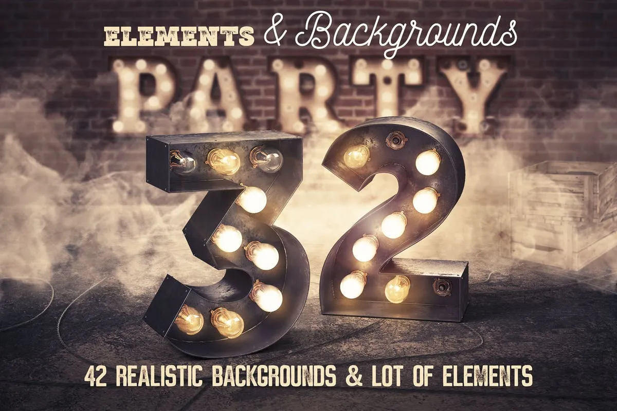 大帐篷灯泡装饰金属字体场景模板17 Marquee Light Bulbs Chaos 17#8211; Shapesamp; Backgrouds