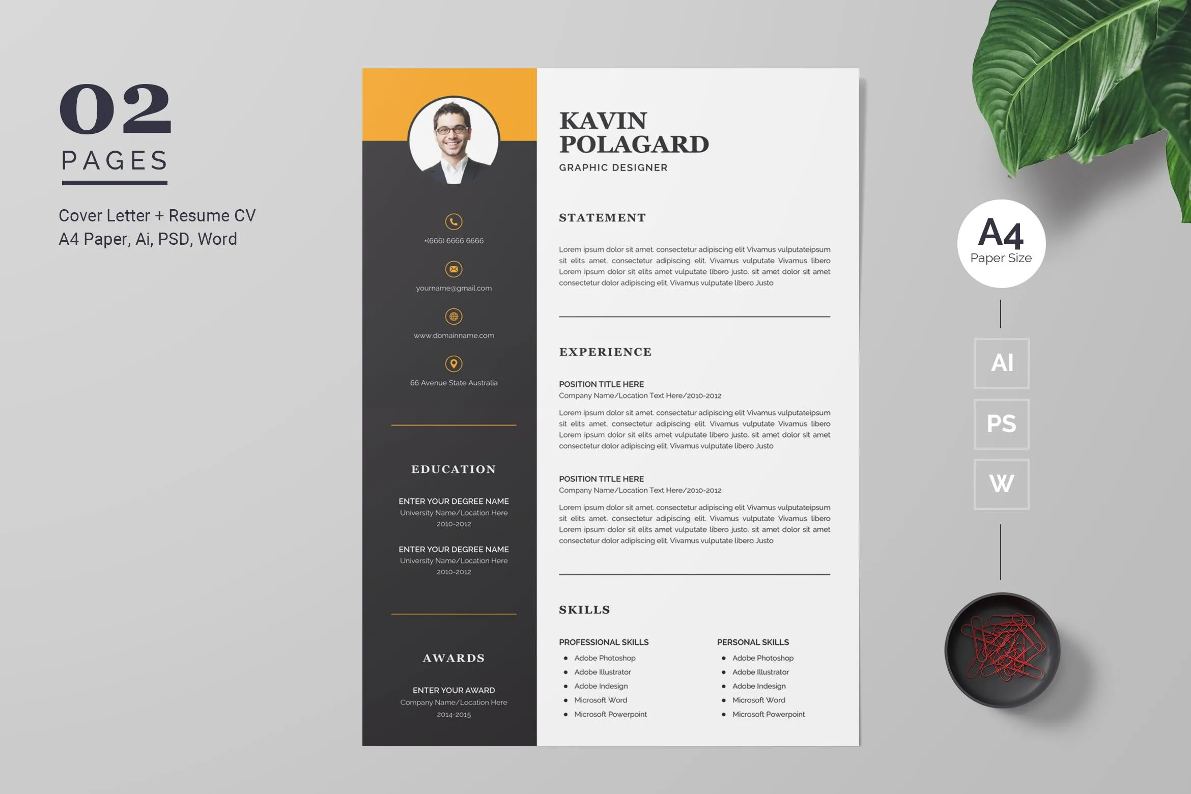 经典两列式排版风格电子像素设计精选简历模板v2 Professional and Modern CV / Resume Template
