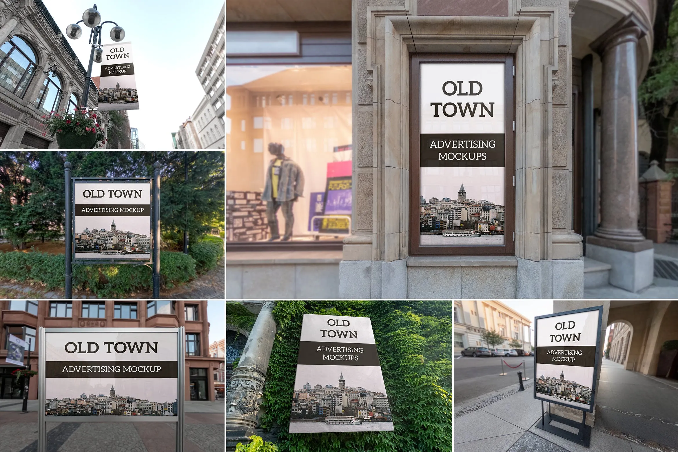城市街道广告牌广告张贴效果样机模板v1 Old Town Advertising Mockups Vol. 1