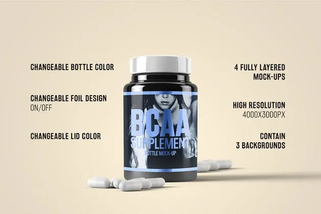 营养品/药物瓶外观设计样机模板 Supplement / Medicine Bottle Mock-Up插图(1)
