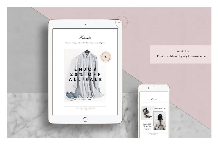 4张时尚明信片传单模板 4 Fashion Postcard Flyers • Renée插图(3)