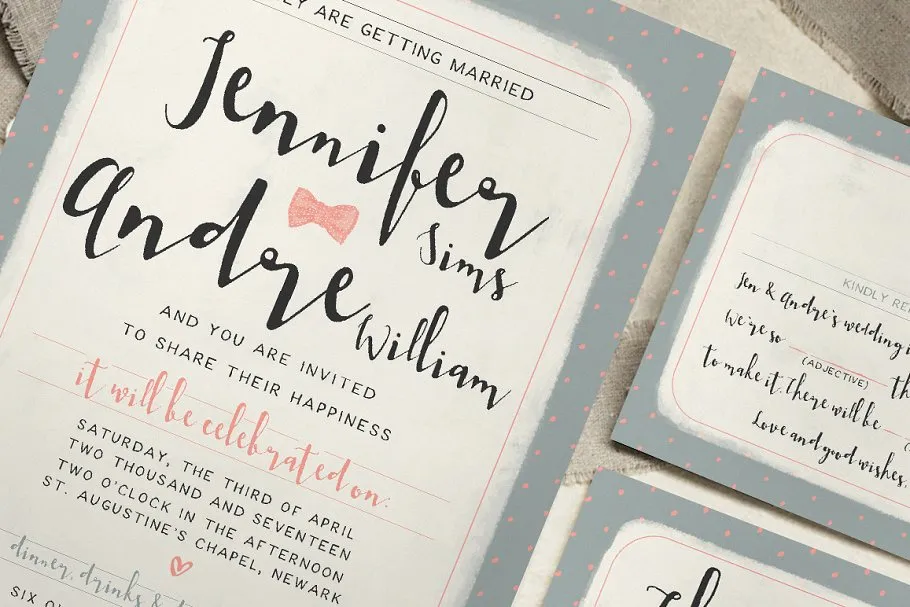 甜蜜圆点婚礼设计物料模板 Sweet Polka Dots Wedding Suite插图