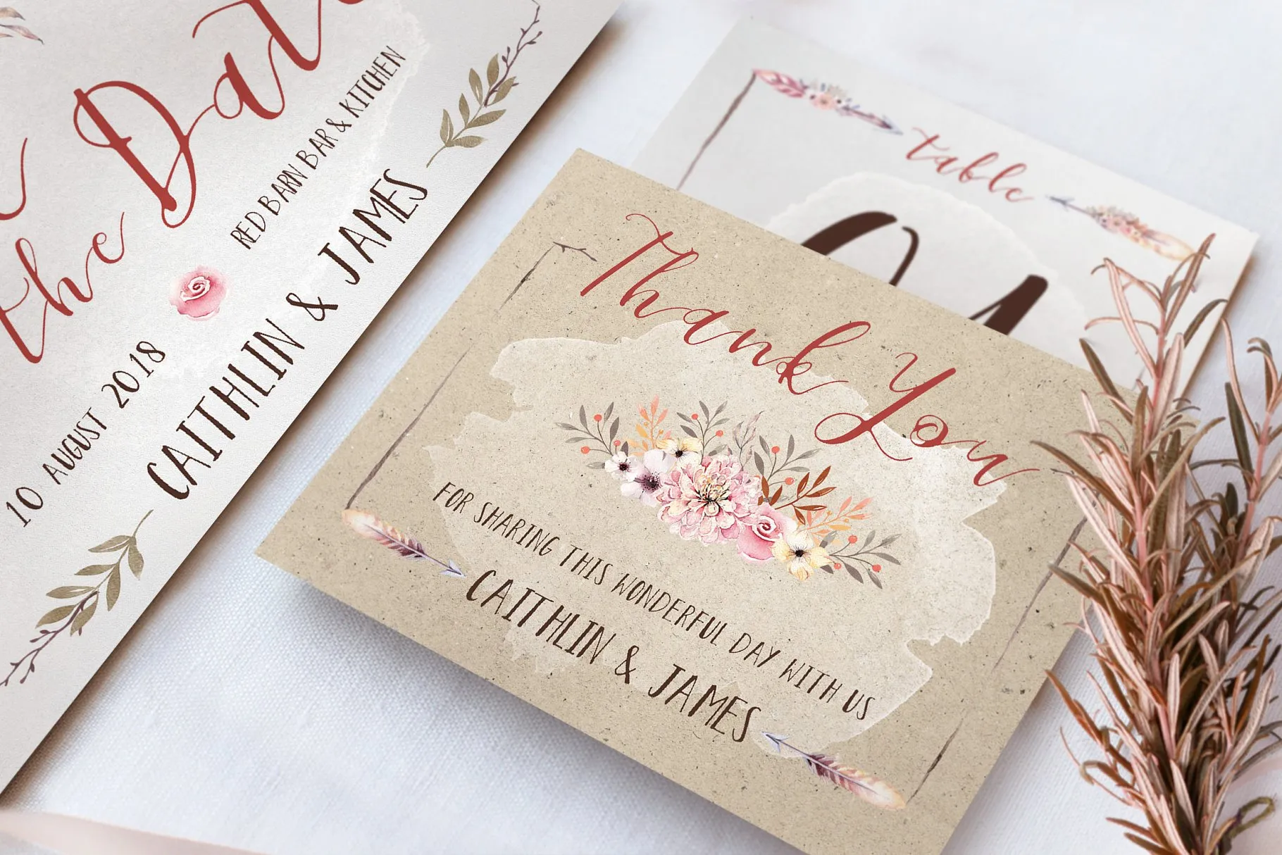 波希米亚水彩花卉婚礼设计物料模板 Boho Flower Wedding Suite插图(2)