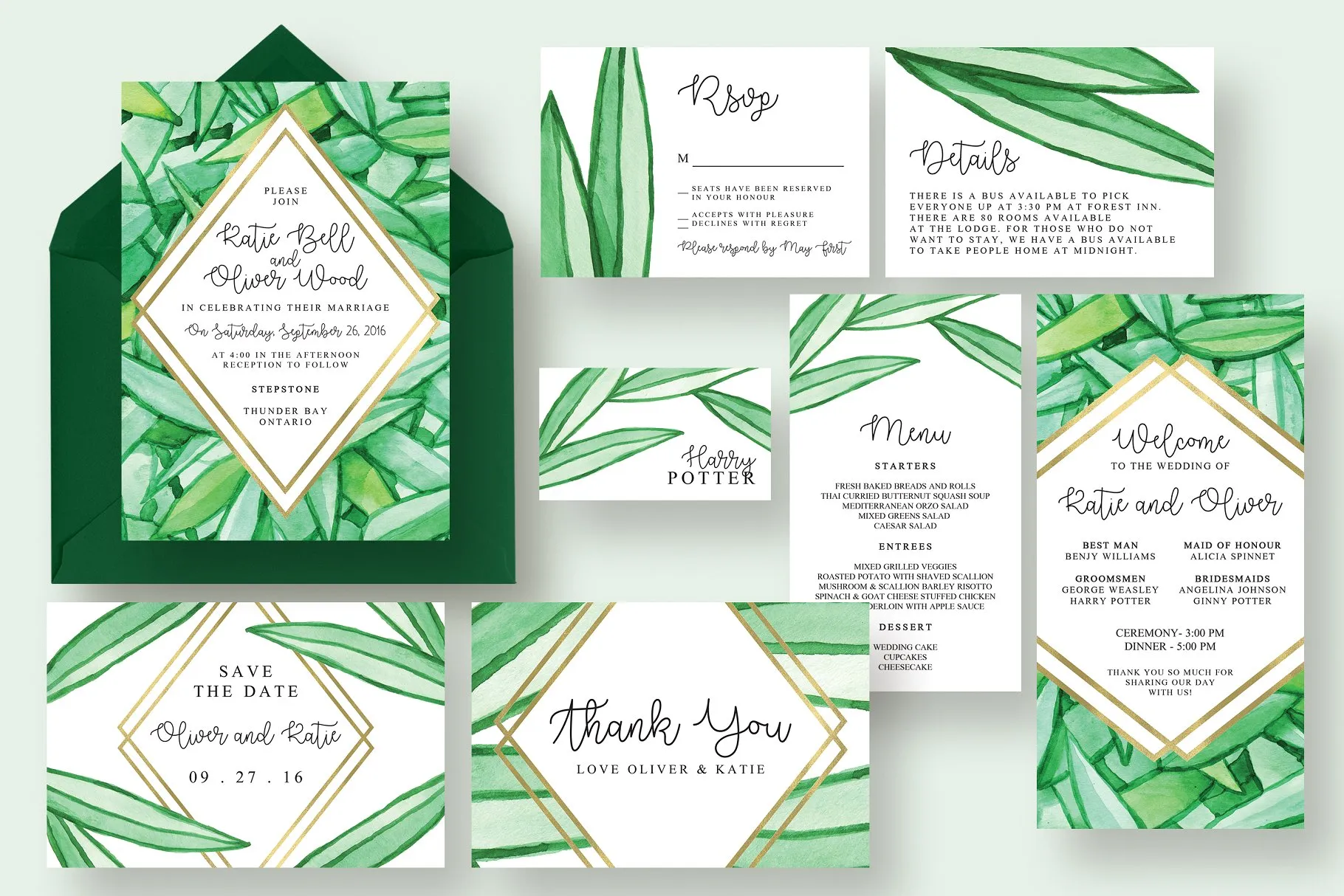 手绘植物图案婚礼邀请物料设计套件 Botanical Wedding Suite插图