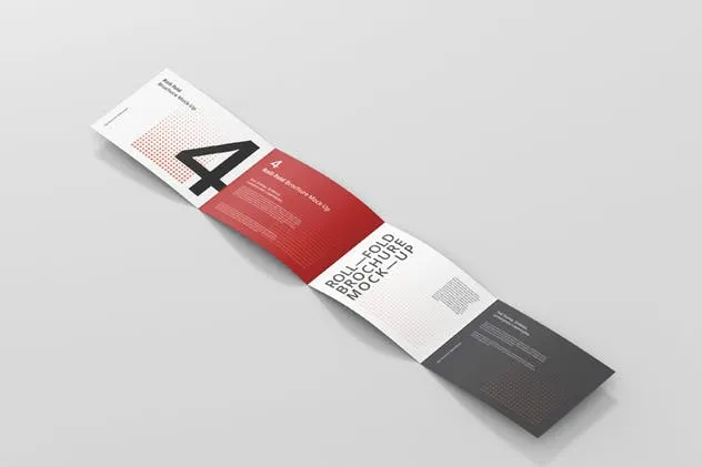 高分辨率折叠传单宣传册样机模板 Roll Fold Brochure Mockup Landscape Din A4 A5 A6插图(9)