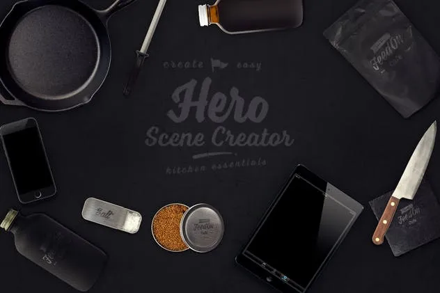 厨房必需品巨无霸场景样机模板 Hero Kitchen Essentials Mockup Creator插图(2)