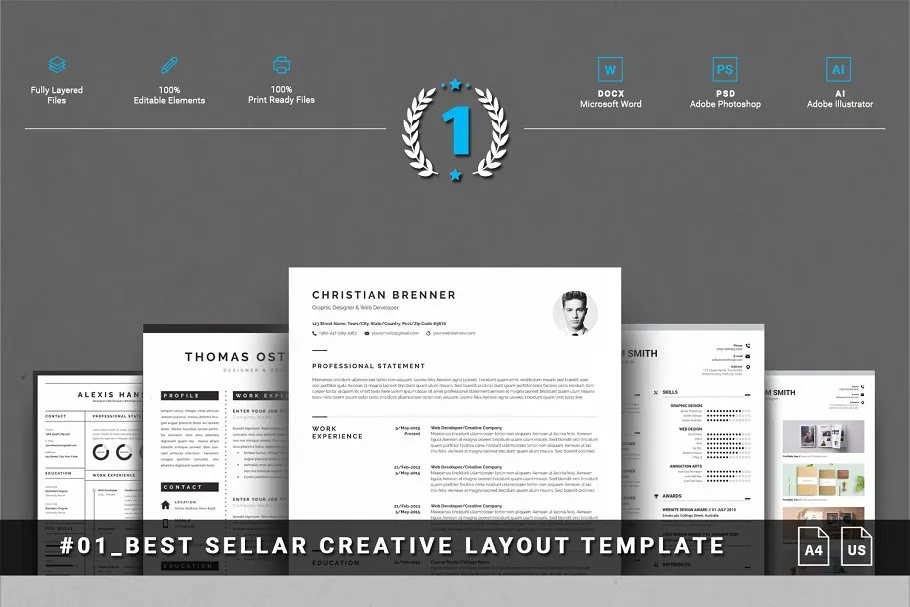 终极简历模板大合集（15款创意简历+3款信息图表模板） Entire Shop Resume/CV Mega Bundle插图(3)