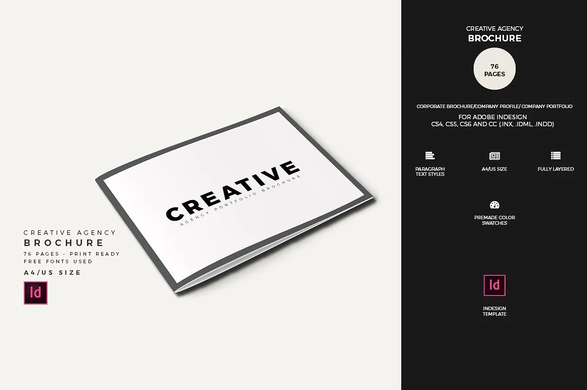 创意极简的黑白色调杂志手册模板下载[indd]