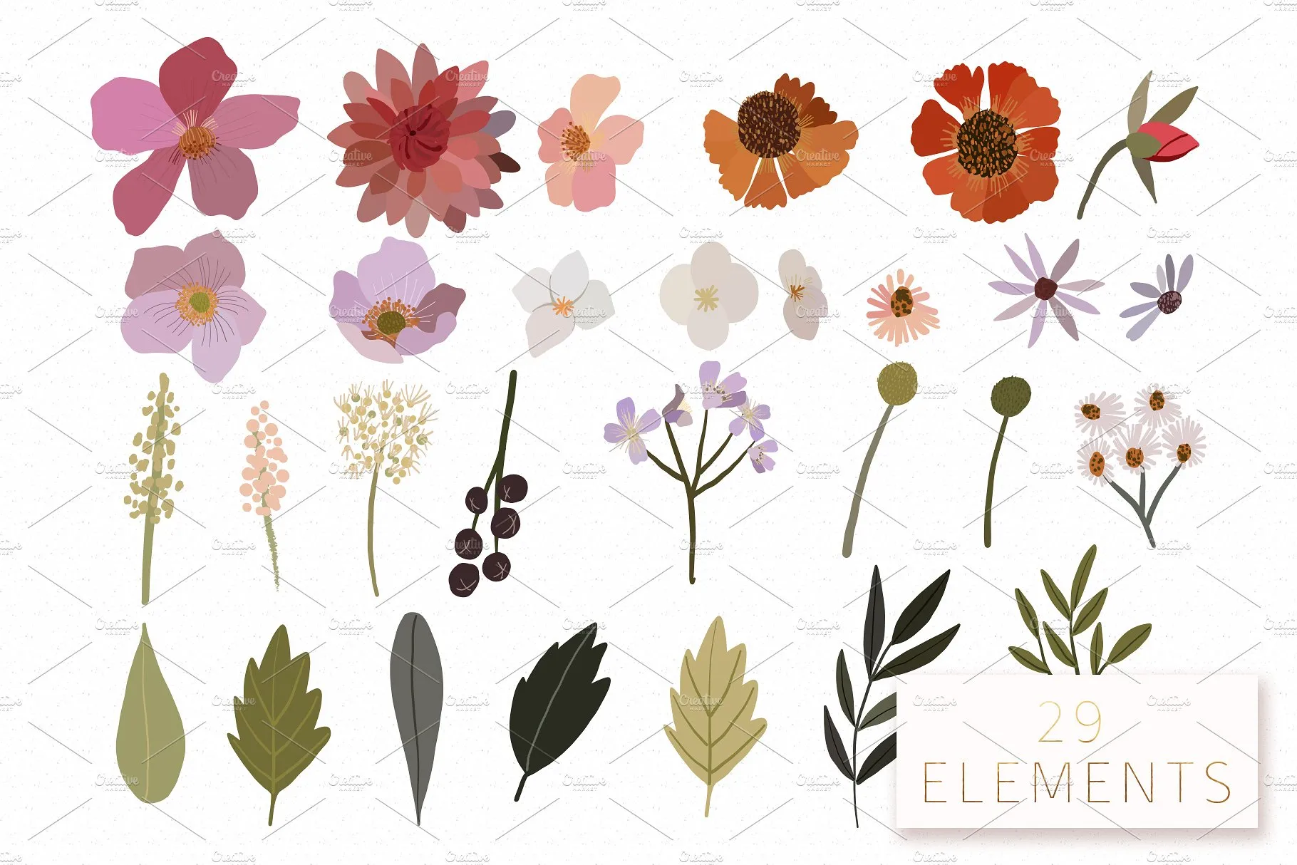 美丽的手绘花园植物矢量插图 Beautiful Garden Vector Collection插图(1)