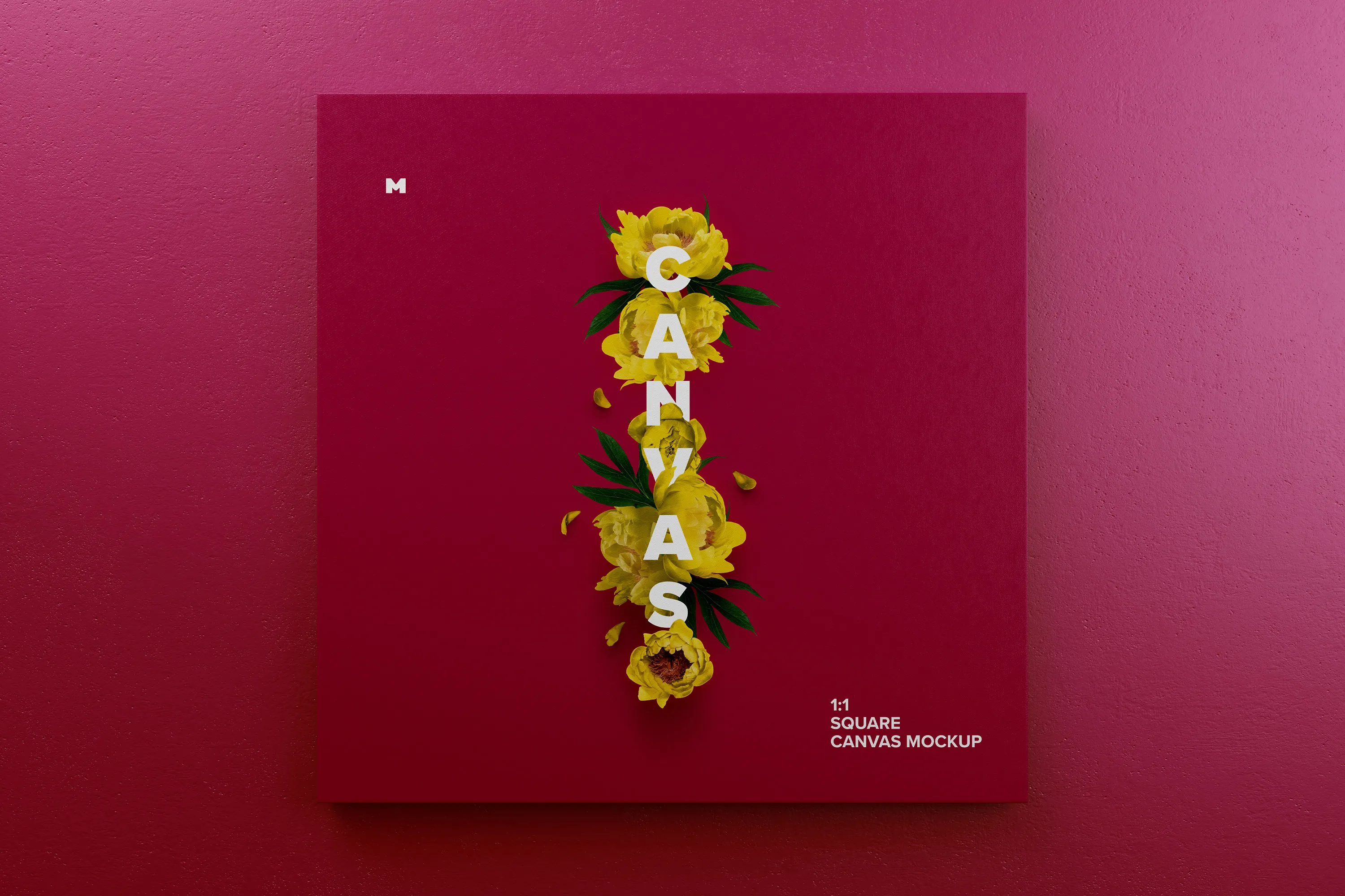 挂墙方形画布画框正视图样机素材 Square Canvas Mockup Hanging on Wall, Front View插图(2)