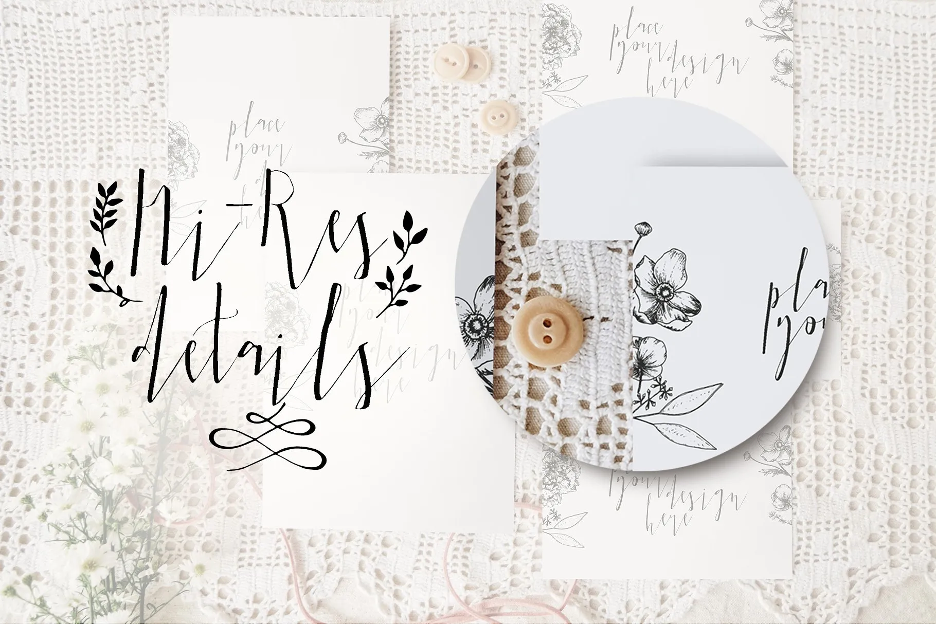 特色文艺范邀请卡样机 Sweet & Rustic Invitation Mockup插图(1)