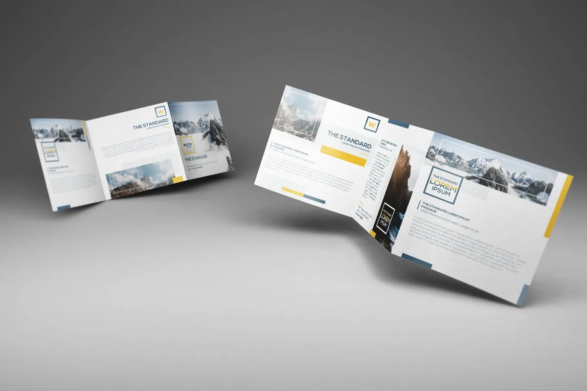 方形三折页宣传册机 Square Trifold Brochure Mockups插图