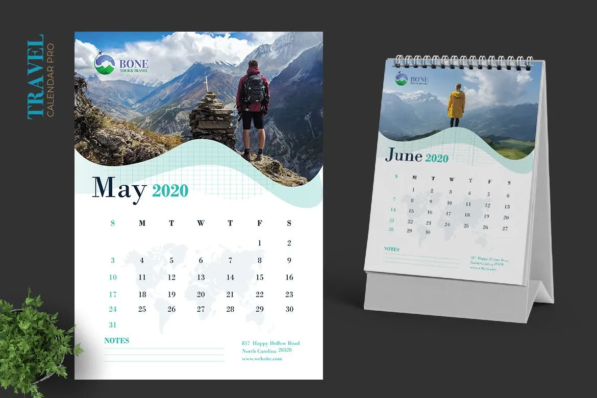 2020年旅行主题活页台历表设计模板 2020 Clean Travel Calender Pro插图(3)